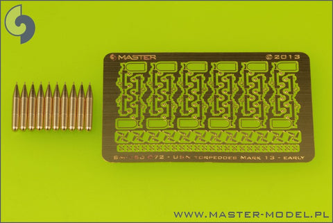 MASTER SM-350-072 1/350 USN Airborne torpedoes Mark 13 (22.4in) with trolleys - early type (10pcs)