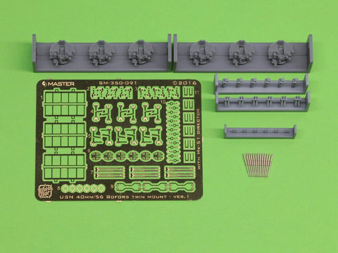 MASTER SM-350-091 1/350 USN 40 mm/56 Bofors twin mount ver.1 / with Mk-51 director - (resin, PE and turned parts) - (6pcs)