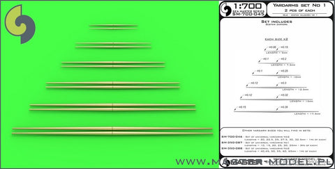 MASTER SM-700-045 1/700 Set of universal yardarms No1 (lengths = 5, 7.5, 10, 12.5, 15, 17.5mm - 2pcs of each)