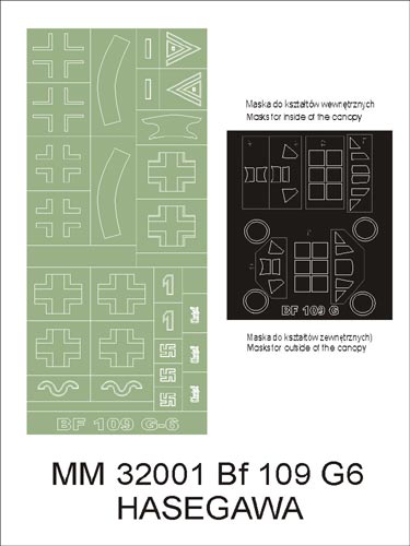 MONTEX MM32001 1/32 Bf-109G-6 2 canopy masks(outside & inside) + 2 insignia masks