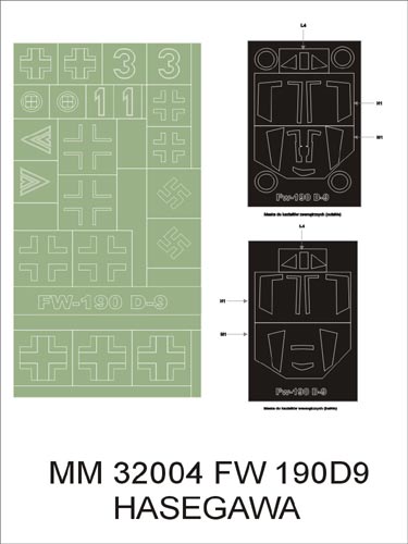 MONTEX MM32004 1/32 Fw-190 D-9 2 canopy masks(outside & inside) + 2 insignia masks