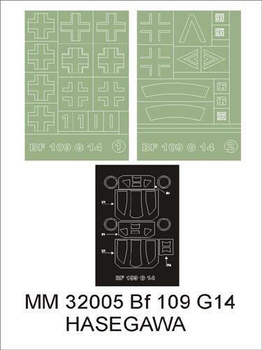 MONTEX MM32005 1/32 Me-109 G-14 2 canopy masks(outside & inside) + 2 insignia masks