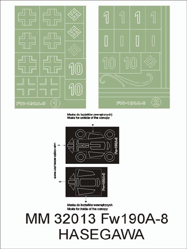 MONTEX MM32013 1/32 Fw-190 A-8 2 canopy masks(outside & inside) + 2 insignia masks
