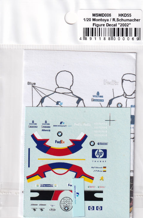 MSM Creation MSMD006 1/20 J.P. Montoya / R. Schumacher Figure Decals – Williams 2002
