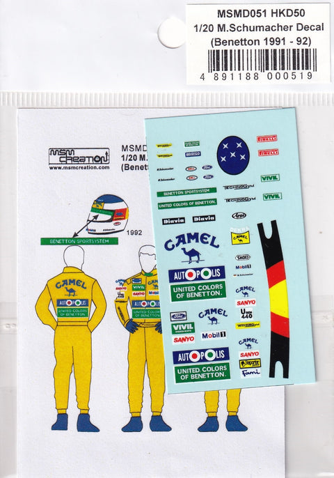 MSM Creation MSMD051 1/20 Decals for M. Schumacher Figure (Benetton 1991-92)