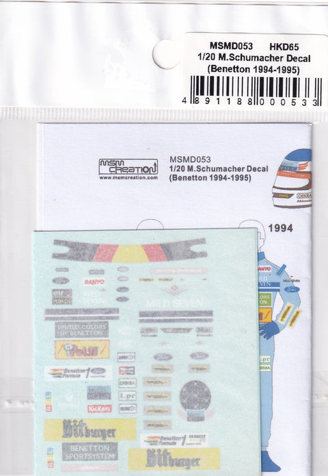 MSM Creation MSMD053 1/20 Decals for M. Schumacher Figure (Benetton 1994-95)