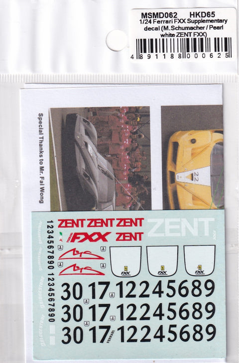 MSM Creation MSMD062 1/24 Ferrari FXX Decals (M. Schumacher / Pearl White ZENT FXX) (Compatible with Tamiya)