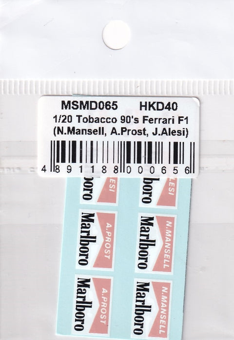 MSM Creation MSMD065 1/20 Ferrari F1 1990s Marlboro Driver Tobacco Decals (N. Mansell / A. Prost / J. Alesi)