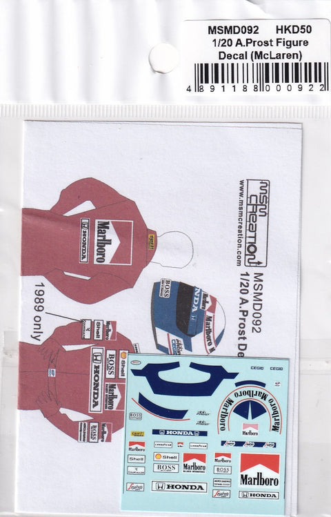 MSM Creation MSMD092 1/20 A. Prost Figure Decals (McLaren)