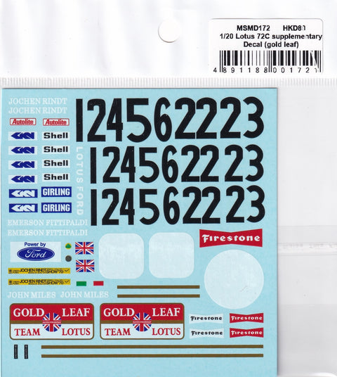 MSM Creation MSMD172 1/20 Lotus 72C "Gold Leaf" Decals (for Ebbro)