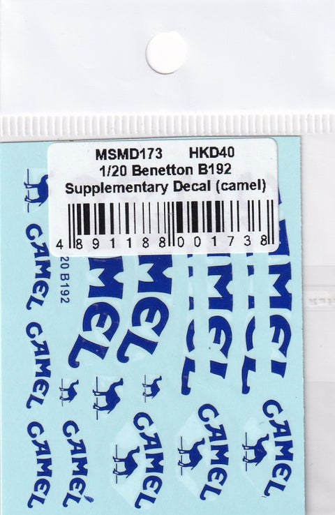 MSM Creation MSMD173 1/20 Benetton B192 "CAMEL" 1992 Additional Decals (for Tamiya)