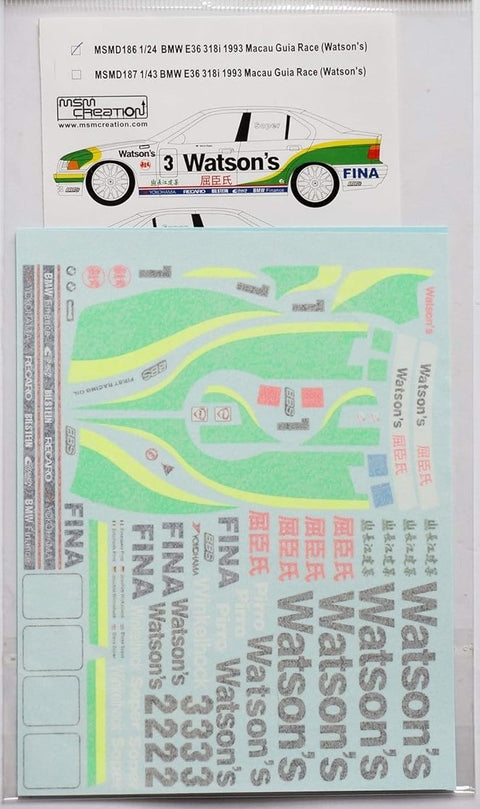 MSM Creation MSMD186 1/24 BMW 318i E36 1993 Macau Guia Race "Watson's" (for Dragon/Hasegawa)