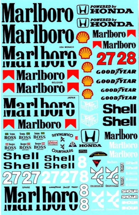 MSM Creation MSMD193 1/12 McLaren MP4/5B 1990 Full Sponsor Decals (for Model Factory Hiro)