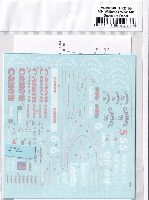 MSM Creation MSMD268 1/24 Williams FW14/FW14B Sponsor Decals (for Hasegawa)