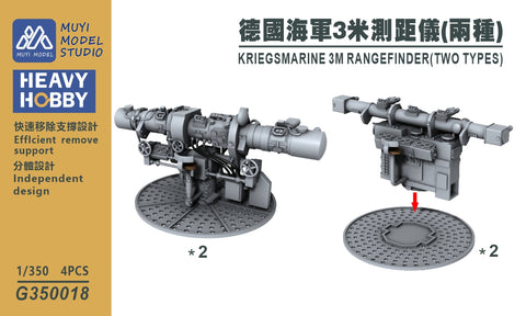 MUYI Model G350018 1/350 German Navy 3m Rangefinder (2 Types) Ultra-Precision 3D Printed Kit (Set of 4)