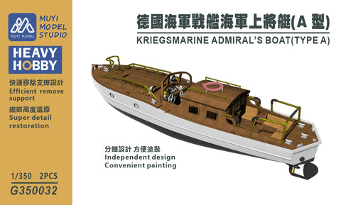 MUYI Model G350032 1/350 German Navy Admiral's Boat (Type A) Ultra-Precise 3D Printed Kit (Set of 2)