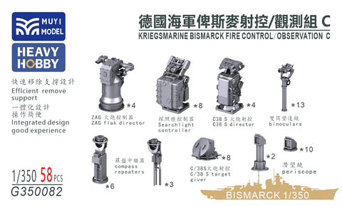 MUYI Model G350082 1/350 German Navy Battleship Bismarck Fire Control & Observation Equipment C (Ultra-precise 3D-printed kit – 58 parts)