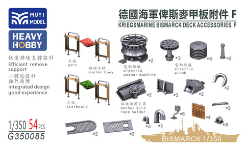 MUYI Model G350085 1/350 German Navy Battleship Bismarck Deck Accessories F (Ultra-precise 3D-printed kit - 54 parts)