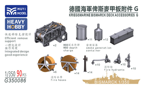 MUYI Model G350086 1/350 German Navy Battleship Bismarck Deck Accessories (G) – Ultra-Precise 3D-Printed Kit (90 Parts)