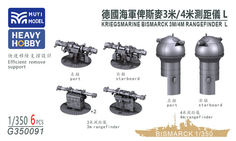 MUYI Model G350091 1/350 Ultra-precise 3D-printed kit: German Navy Battleship Bismarck 3m/4m Rangefinder (L-type) for Trumpeter (Set of 6)