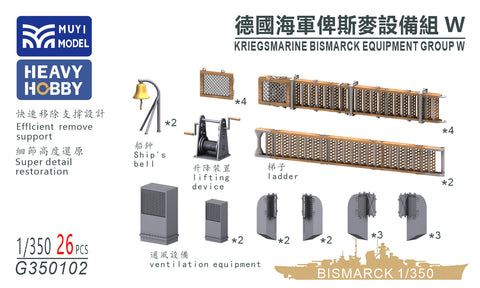 MUYI Model G350102 1/350 Kriegsmarine Bismarck Equipment Set W for Trumpeter (Ultra-precise 3D-printed kit – 26 parts)