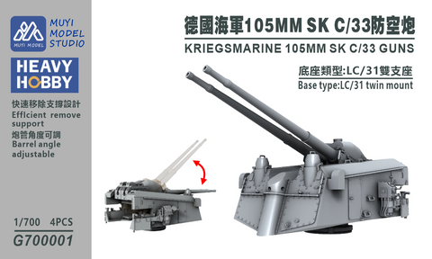 MUYI Model G700001 1/700 German Navy 105mm SK C/33 Gun (LC/31 Twin Mount) – Ultra-Precise 3D Printed Kit (Set of 4)
