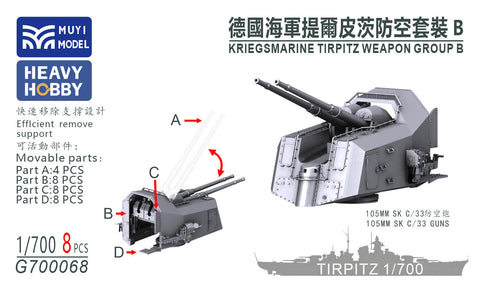 MUYI Model G700068 1/700 German Navy Battleship Tirpitz Armament Group B Ultra-Detailed 3D Printed Kit (Set of 8)