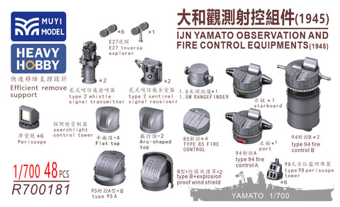 MUYI Model R700181 1/700 Observation and Fire-Control Equipment Set for IJN Battleship "Yamato" (1945 Configuration) – Ultra-Precise 3D-Printed Kit (Includes 48 Parts)