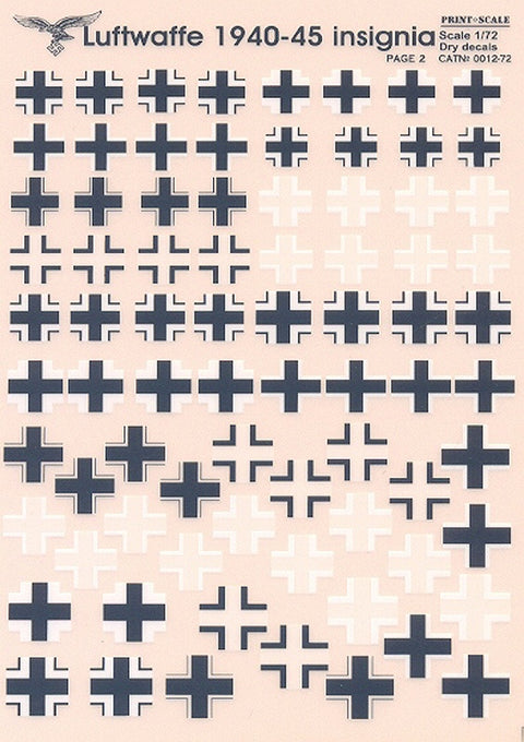 Print Scale 0012-72 1/72 LUFTWAFFE NATIONAL CROSSES 1939–1945 DRY DECALS LIMITED EDITION LIMITED EDITION