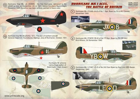 Print Scale 144-016 1/144 Hurricane Mk I Aces – The Battle of Britain 144-016 Scale 1/144