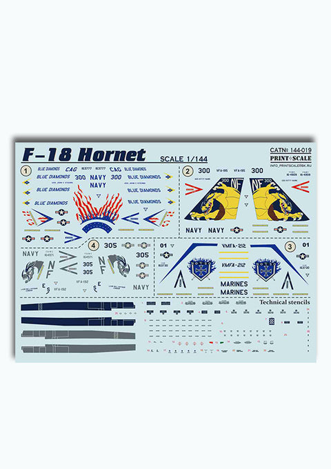 Print Scale 144-019 1/144 F-18 Hornet Decals 144-019 Scale 1/144