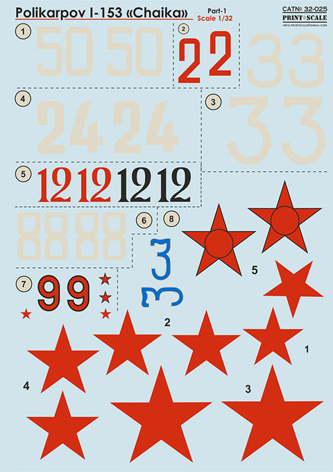 Print Scale 32-025 1/32 Polikarpov I-153 Chaika 32-025 Part 1 Scale 1/32 The complete set 1,5 leaf