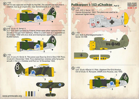Print Scale 32-026 1/32 Polikarpov I-153 Chaika Part 2 32-026 Scale 1/32 The complete set 1,5 leaf
