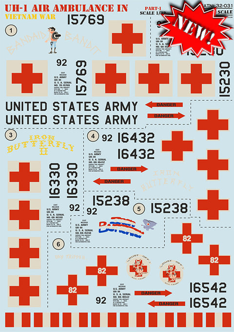 Print Scale 32-031 1/32 UH-1 Air Ambulance Vietnam War 32-031 Scale 1/32 + Technical Stencils