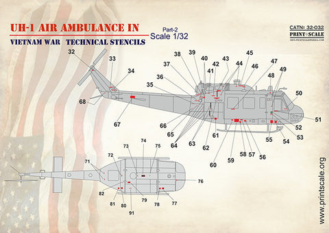Print Scale 32-032 1/32 UH-1 Air Ambulance in Vietnam War 32-032 Scale 1/32 Technical Stencils