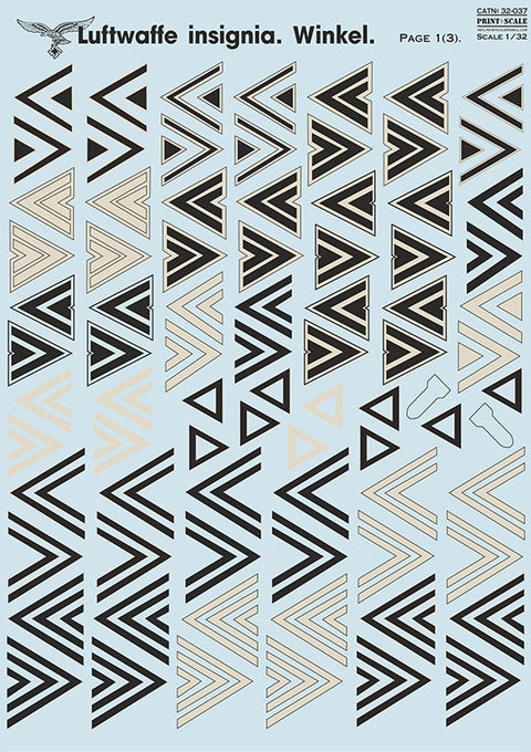 Print Scale 32-037 1/32 Luftwaffe Insignia Winkel Markings Set 32-037 Scale 1/32 The complete set 3 leaf