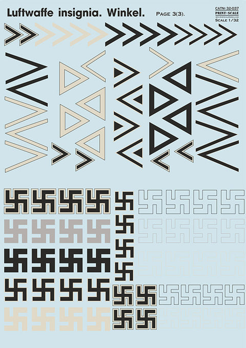 Print Scale 32-037 1/32 Luftwaffe Insignia Winkel Markings Set 32-037 Scale 1/32 The complete set 3 leaf
