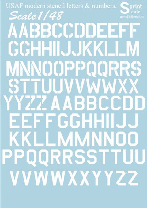 Print Scale 48-003 1/48 USAF Modern Stencil Letters & Numbers White 48-003 1/48 The complete set 1,5 leaf.