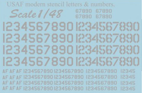 Print Scale 48-004 1/48 USAF Modern Stencil Letters & Numbers Grey 48-004 Scale 1/48 The complete set 1,5 leaf.