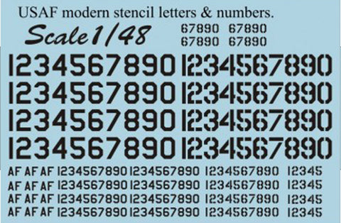 Print Scale 48-005 1/48 USAF Modern Stencil Letters & Numbers Black 48-005 Scale 1/48 The complete set 1,5 leaf.