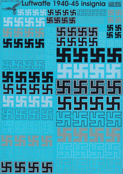Print Scale 48-007 1/48 Luftwaffe 1939-1945. Swastikas