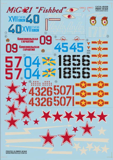 Print Scale 48-008 1/48 MiG-21 “Fishbed” Markings 48-008 1/48
