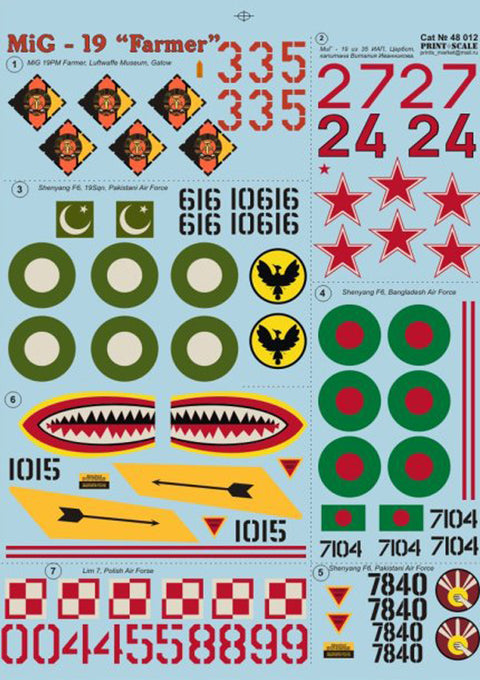 Print Scale 48-012 1/48 MiG-19 Farmer & Shenyang F-6 Aircraft Markings 48-012 Scale 1/48