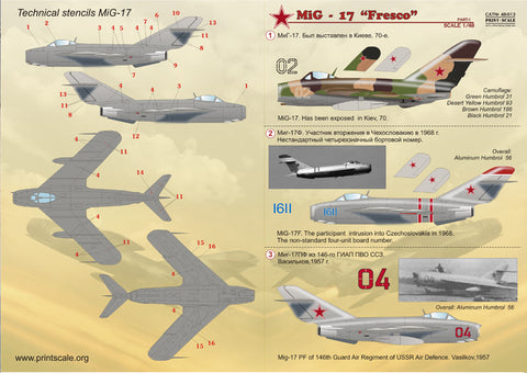 Print Scale 48-013 1/48 MiG-17 Fresco Part 1 Aircraft Markings 48-013 Scale 1/48