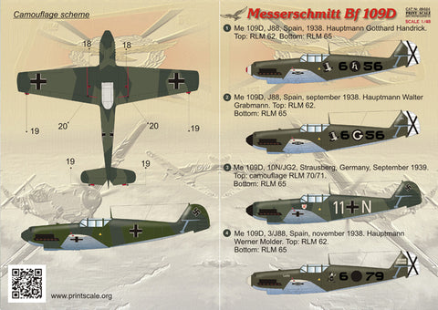 Print Scale 48-024 1/48 Messershmit Me-109 D