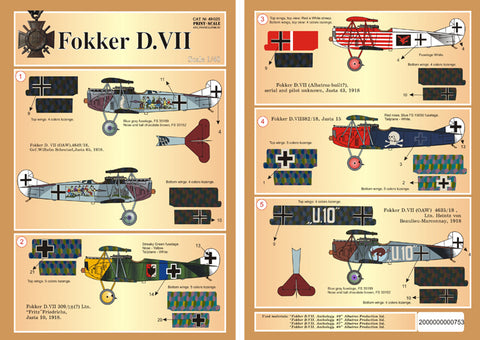 Print Scale 48-025 1/48 Fokker D VII Part 1 The complete set 4 leaf
