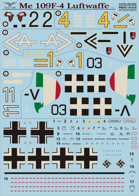 Print Scale 48-052 1/48 Me 109 F-4 Luftwaffe Part 1 48-052 Scale 1/48