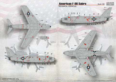 Print Scale 48-066 1/48 F-86E Sabre Technical stencils 48-066 Scale 1/48