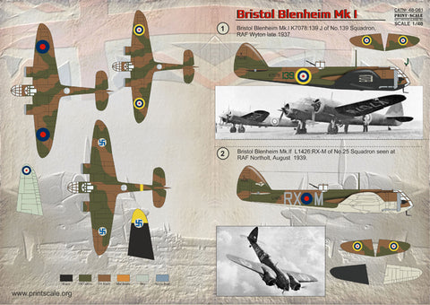 Print Scale 48-081 1/48 Bristol Blenheim The complete set 2 leaf