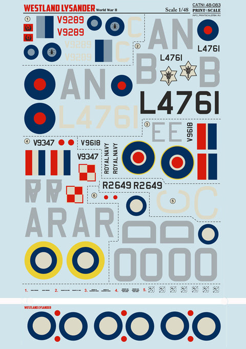 Print Scale 48-083 1/48 Westland Lysander